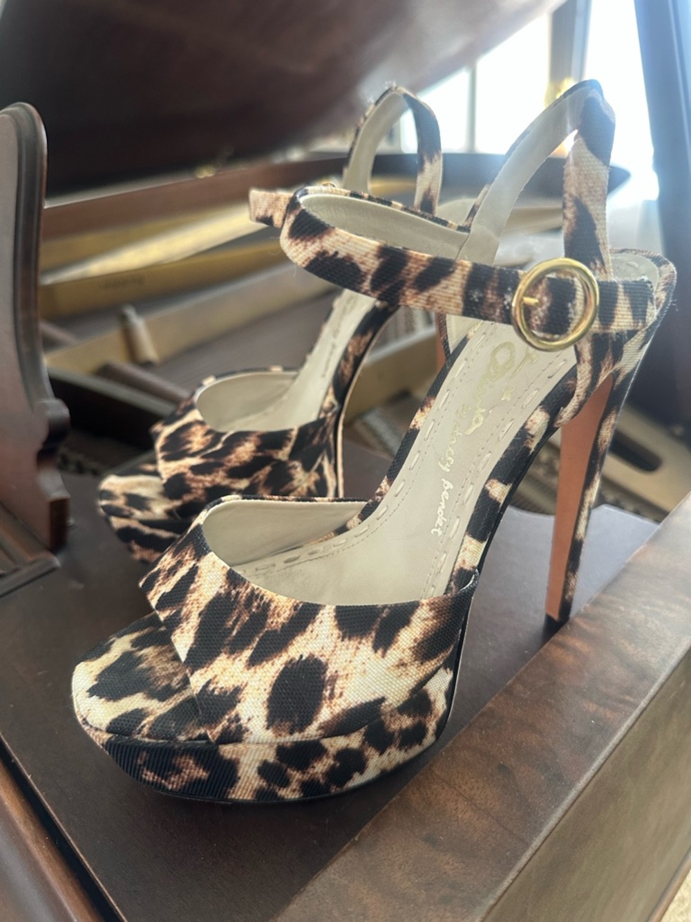 Leopard Print Platform High-Heel Sandals - Women's Animal Print